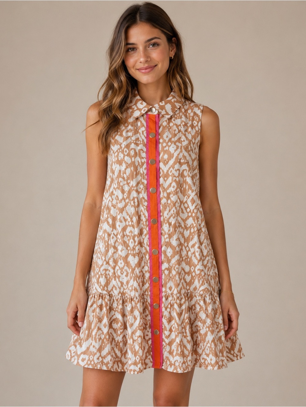 THML XS Ikat Print Button Front Ruffle Shirt Dress Resort Boho